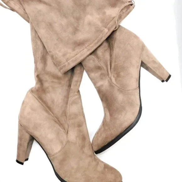 Catherine Malandrino "Sorcha" Taupe Over the Knee Boots - Picture 2 of 13